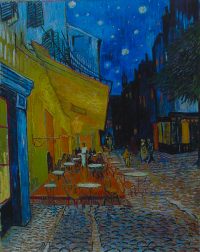 Terrace of cafe at night